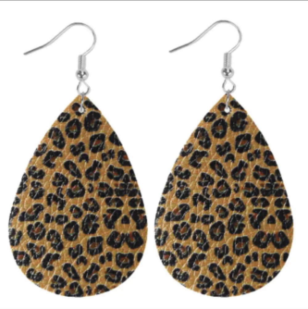 Black and Brown Leopard Dangle Earrings - Leaf Leopard Drop Earrings